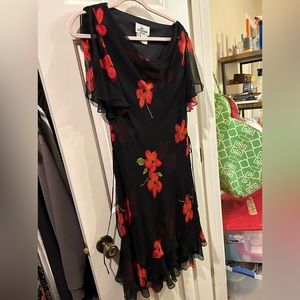 floral red and black dress, perfect for going out.